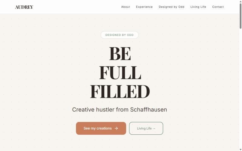 Audrey's Designed by Odd website
